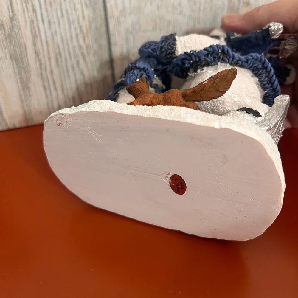 Snowman Buddy Family Ice Skating Figurine Blue Knit Sweaters Squirrel Bird
